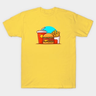 Burger, French fries And Soft Drink Cartoon Vector Icon Illustration (2) T-Shirt